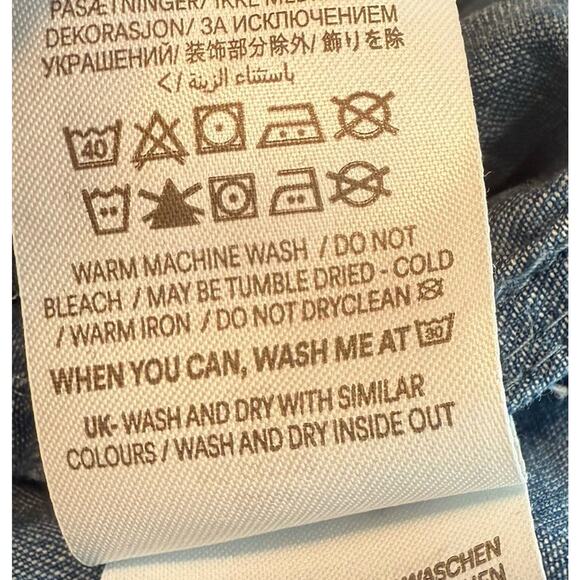 Mini Boden Girls Chambray Dress Size 9-10Y Blue Denim Tassels Embroidered Floral - Picture 9 of 12